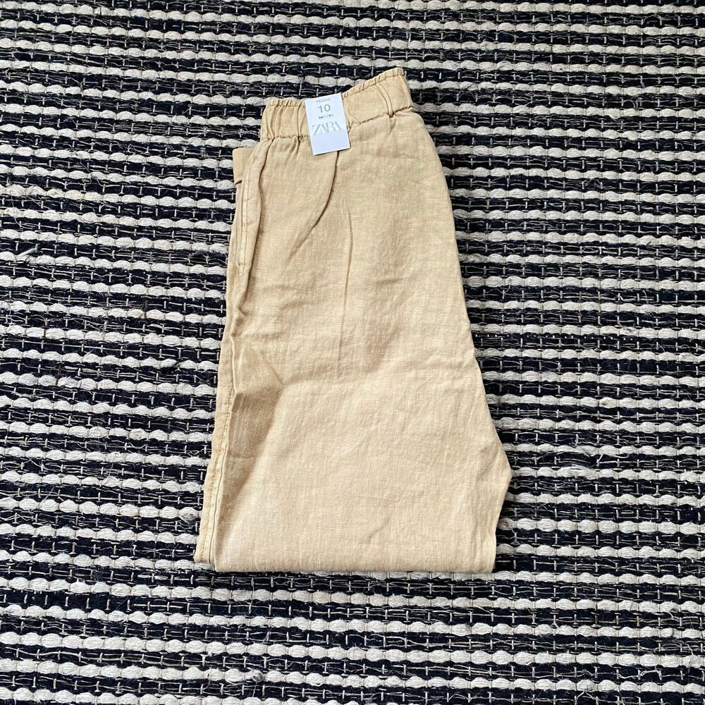 🌿Zara Kids Garment Dyed Beige Lightweight Pull On 100% Linen Pants 10